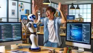 Un geek heureux de travailler avec GPT-4.o