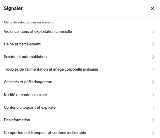 Contenu signalé ou supprimé par TikTok