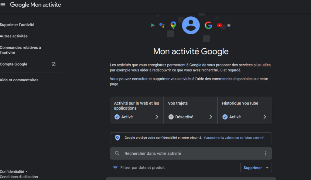 Étape 1 pour supprimer Mon activité Google