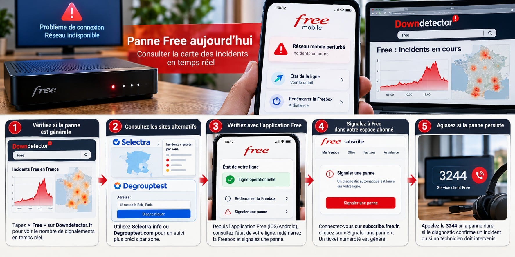 Panne Free aujourd’hui : consulter la carte des incidents en temps rĂ©el